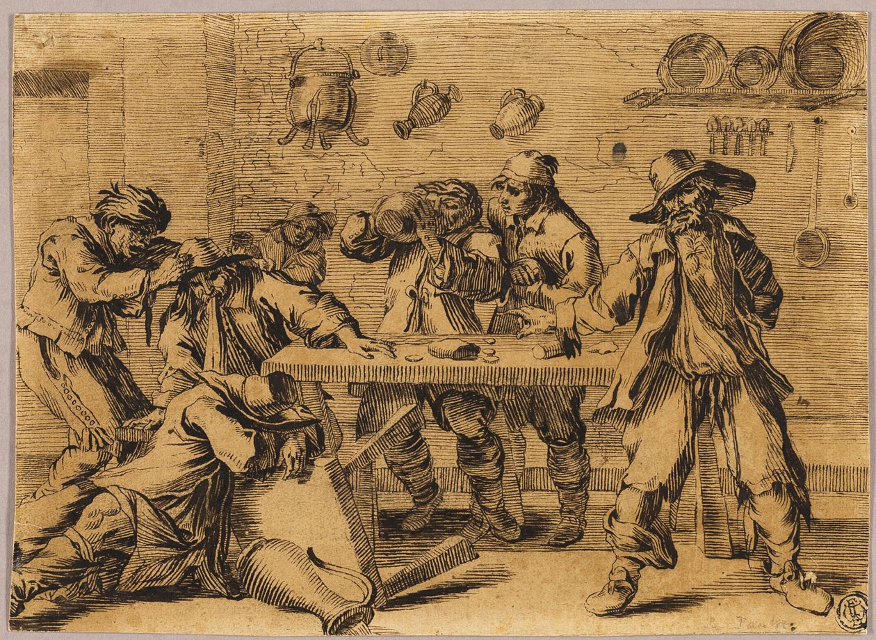 Scena di taverna con uomini in festa da Jean le Pautre