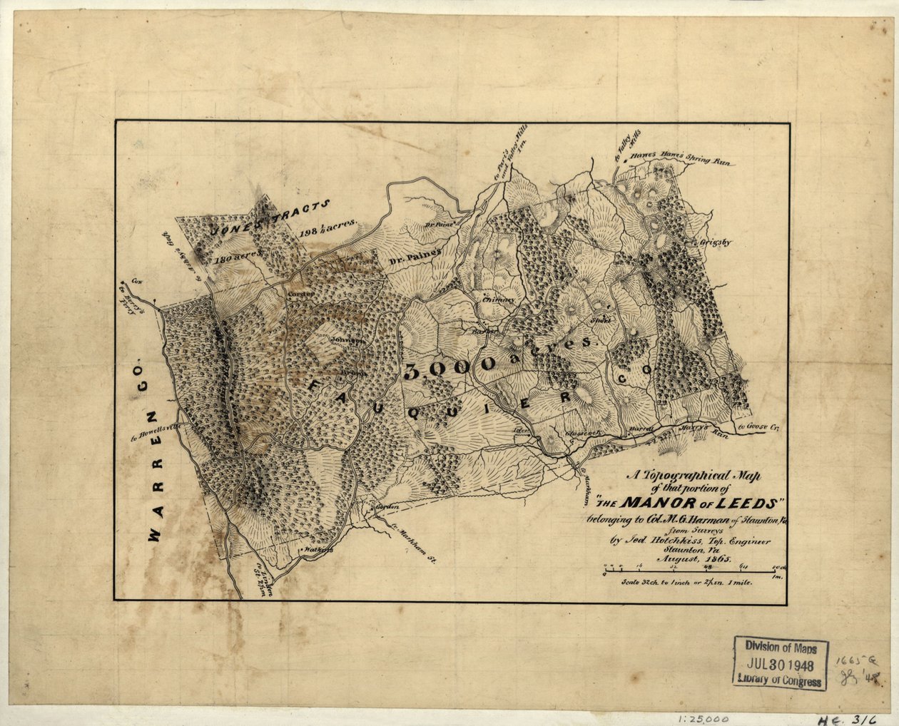 Mappa topografica della porzione di "The Manor of Leeds" appartenente al Col. M.G. Harman di Staunton, Va. LOC 2005625200 da Jedediah Hotchkiss