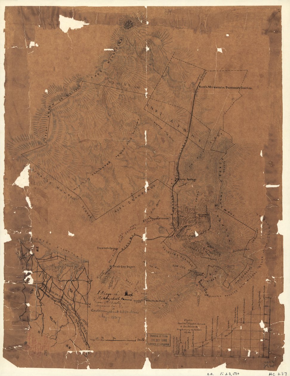 Carta topografica della proprietà di ferro di Elizabeth Furnace, Augusta Co., Va., contenente circa 6250 acri, agosto 1867. LOC 2005625144 da Jedediah Hotchkiss