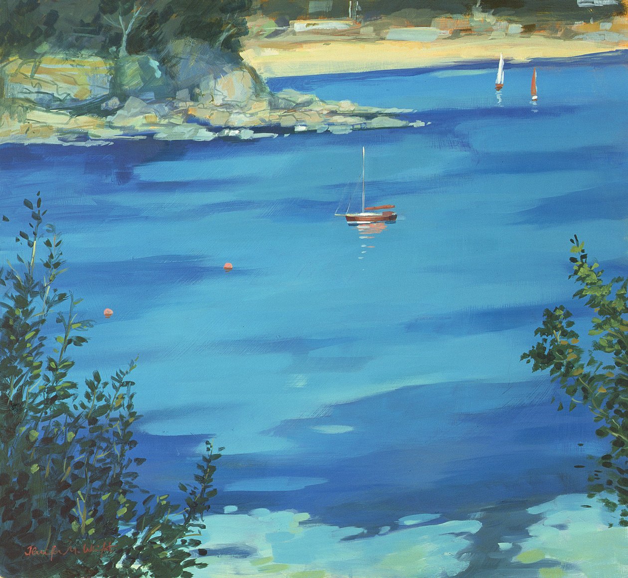Salcombe, yacht ancorato, Southsands da Jennifer Wright