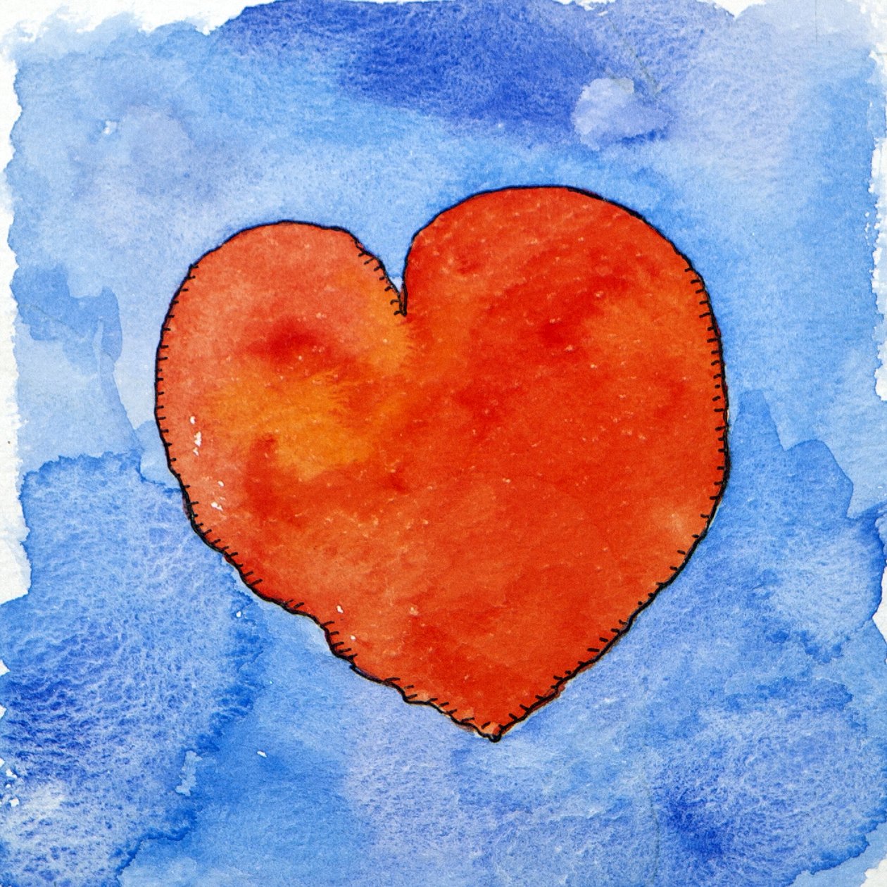 Cuore rosso su blu, 2011 (acquerello) da Jennifer Abbott