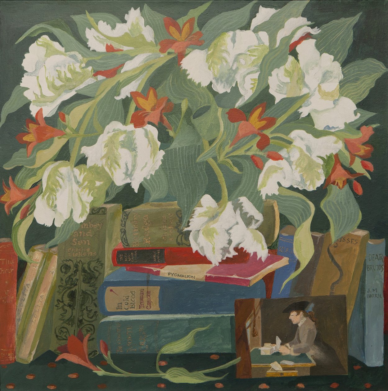Tulipani, libri e cartoline (acrilico) da Jennifer Abbott