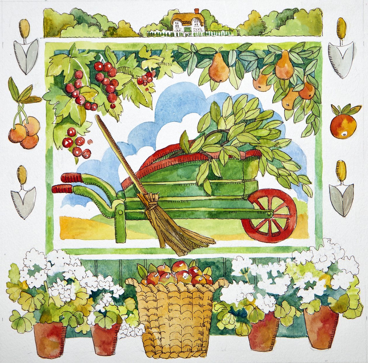 Carriola - giardino circostante, 2012 acquerello da Jennifer Abbott