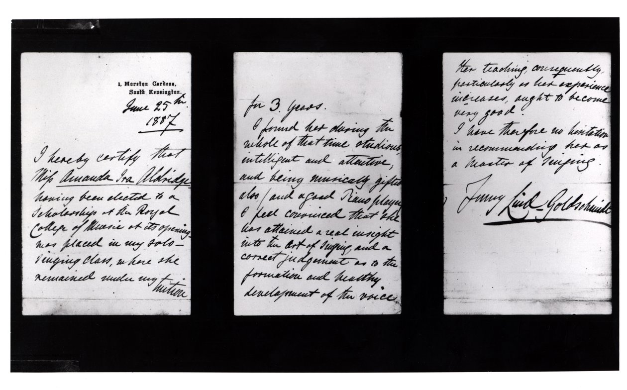 Lettera firmata, 1887 da Jenny Lind