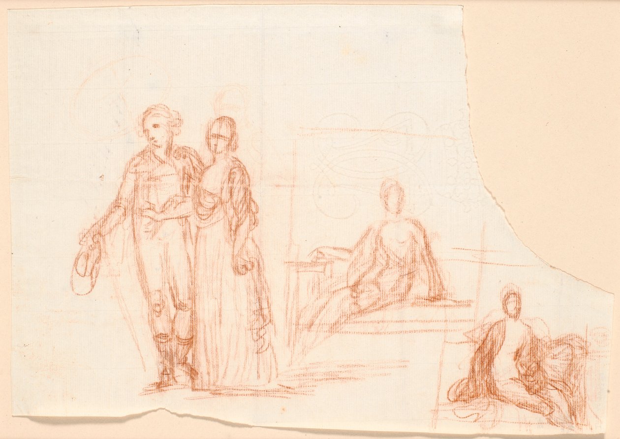 Bozza compositiva per il ritratto di famiglia Ryberg; a destra bozza per una figura femminile seduta da Jens Juel