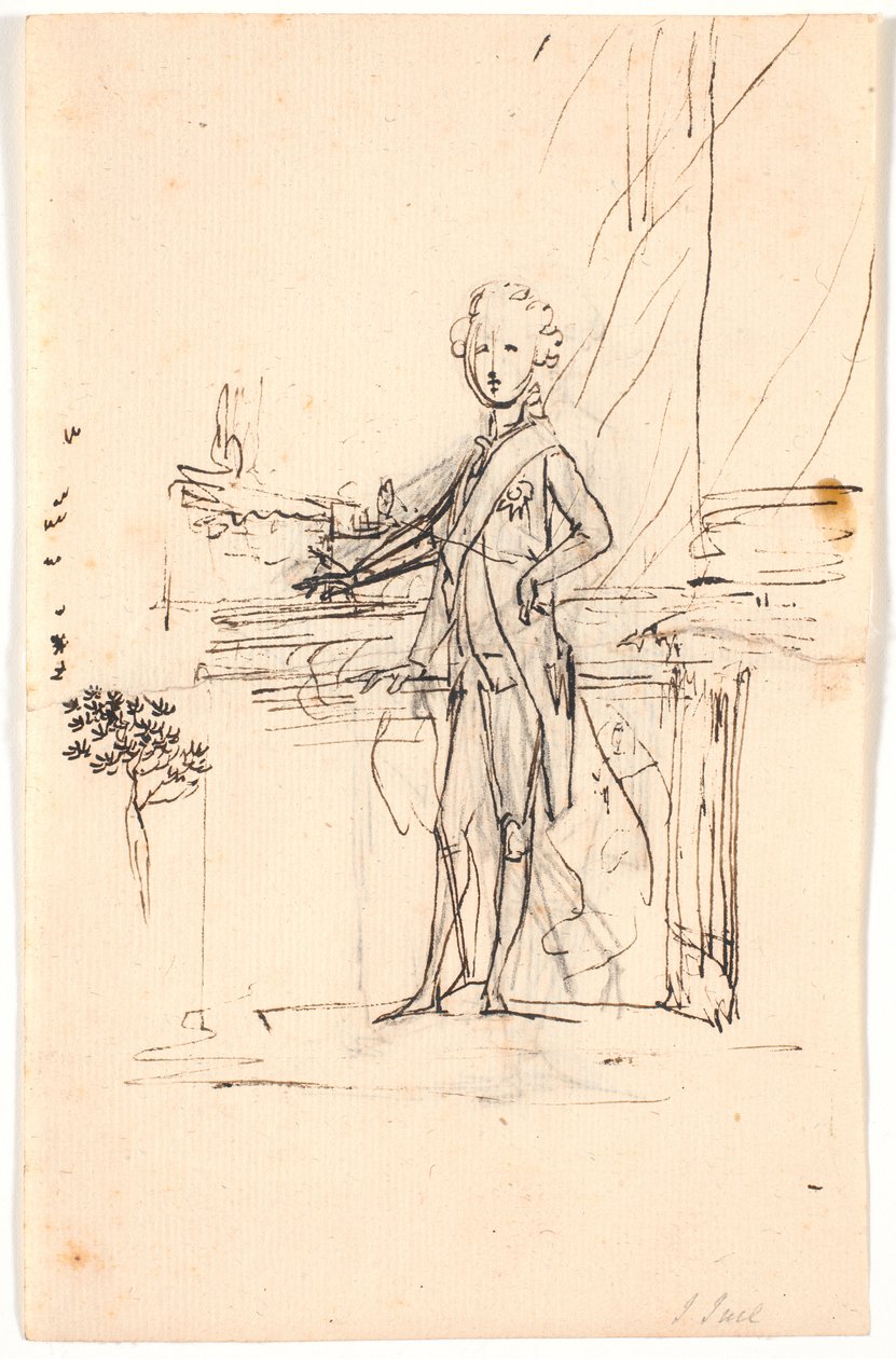 Bozza di composizione per ritratto a figura intera di Federico VI da giovane principe ereditario. In piedi accanto a un tavolo, di fronte a sinistra da Jens Juel