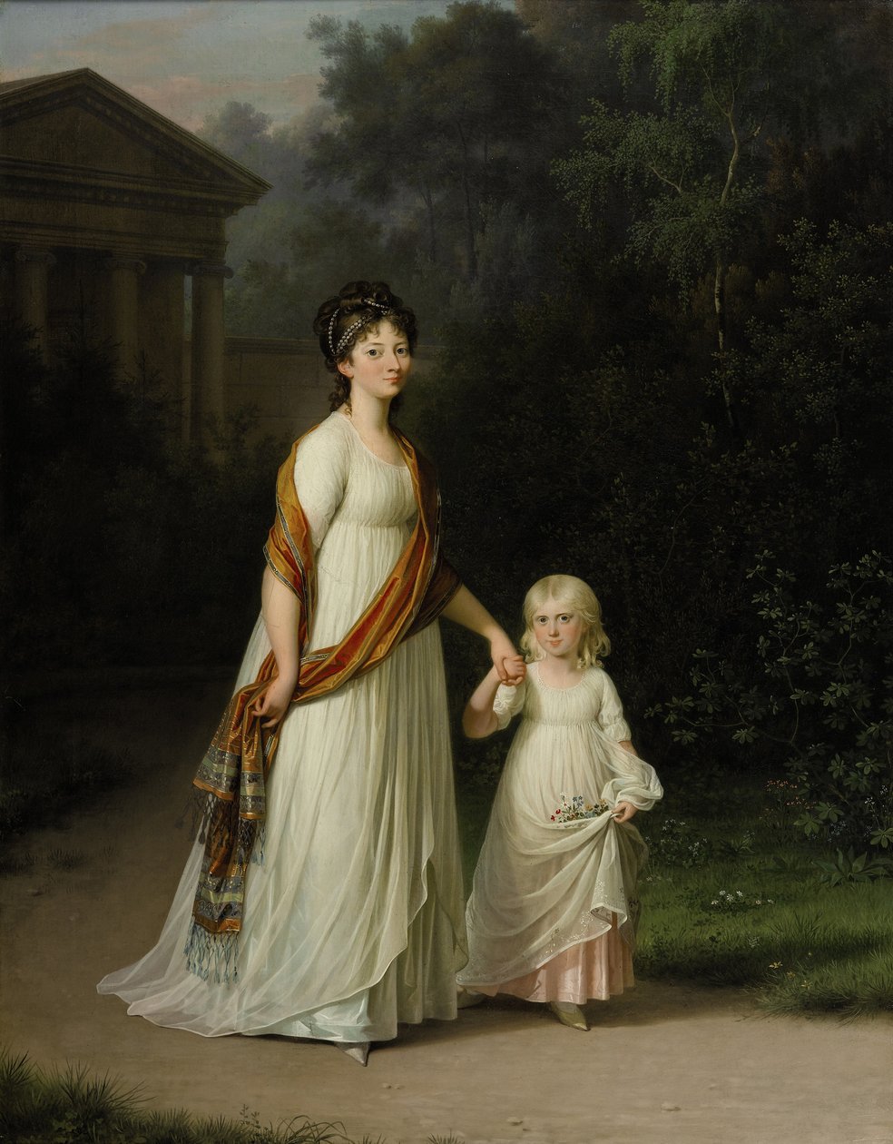 La Principessa ereditaria Marie Sophie Frederikke con la figlia Principessa Caroline a passeggio in un parco romantico da Jens Juel