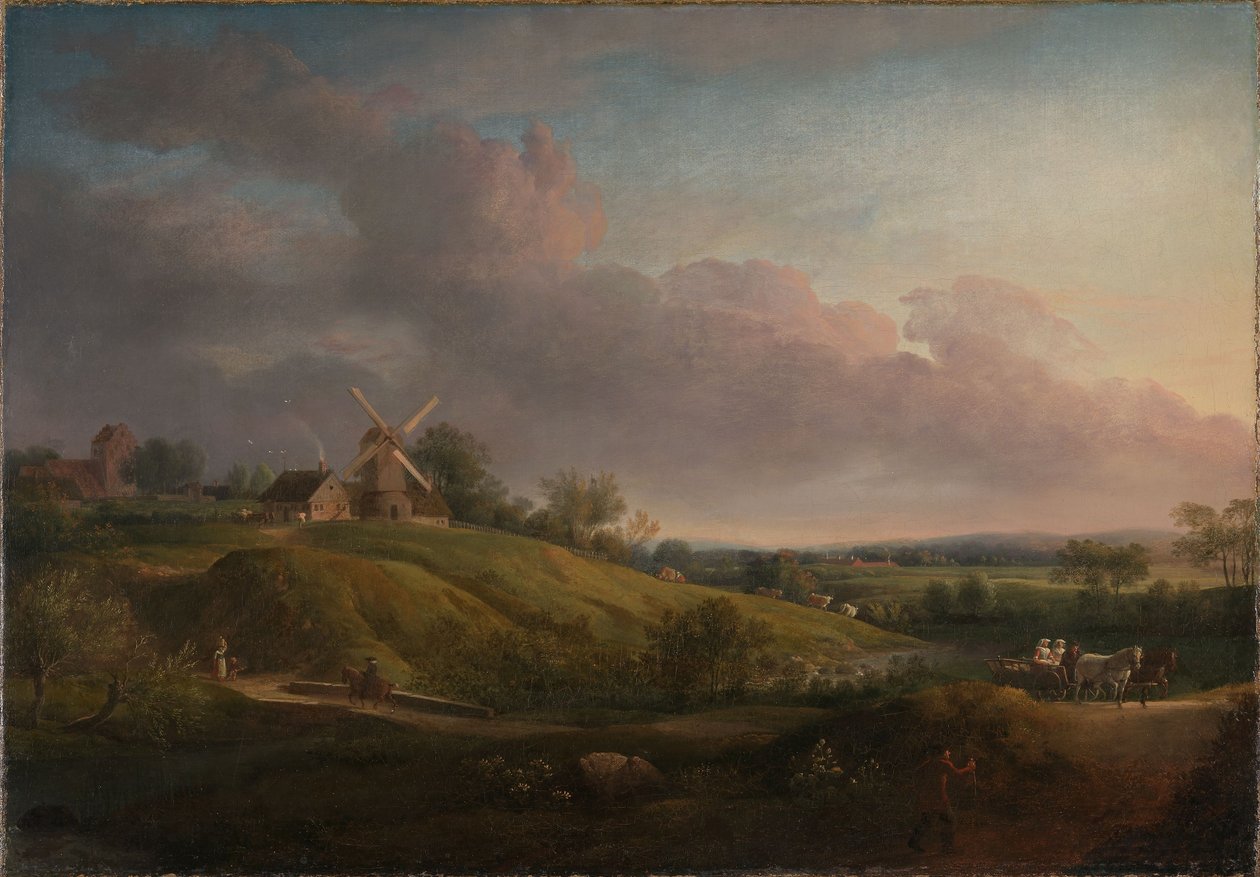 Paesaggio con una chiesa e un mulino da Jens Juel