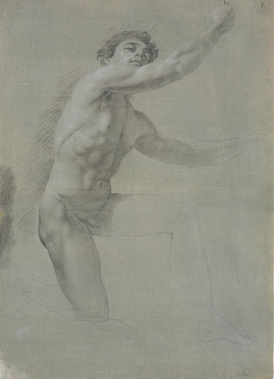 Modello visto di fronte, inginocchiato sul ginocchio destro; non completato da Jens Juel