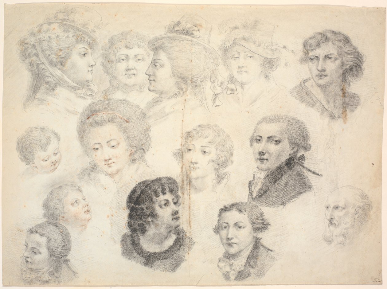 Foglio di schizzi con teste da Jens Juel