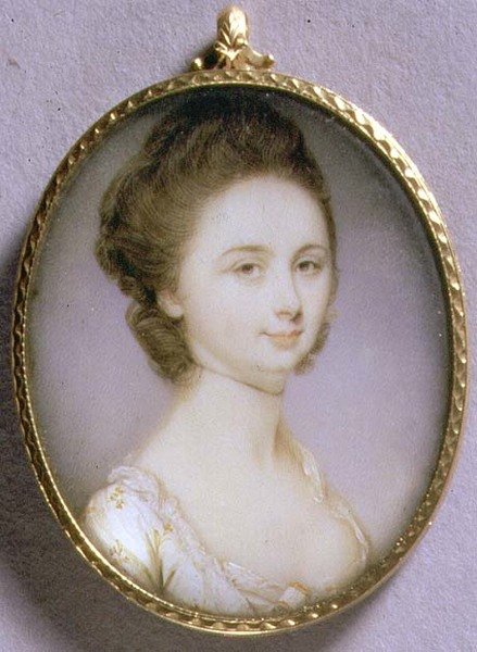Ritratto miniatura di una signora in abito bianco, c.1780-85 da Jeremiah Meyer