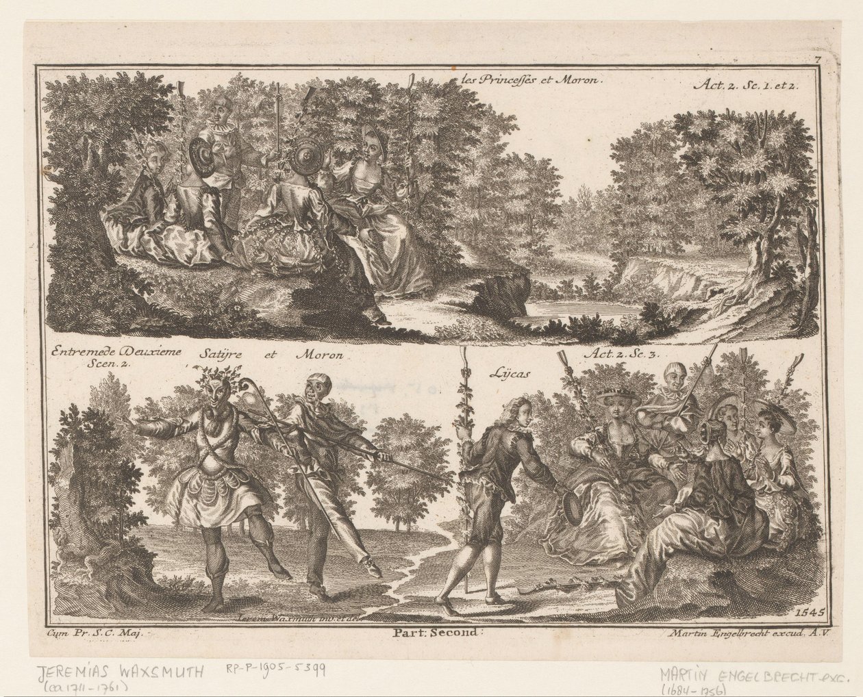 Due scene teatrali con figure in un paesaggio boscoso da Jeremias Wachsmuth