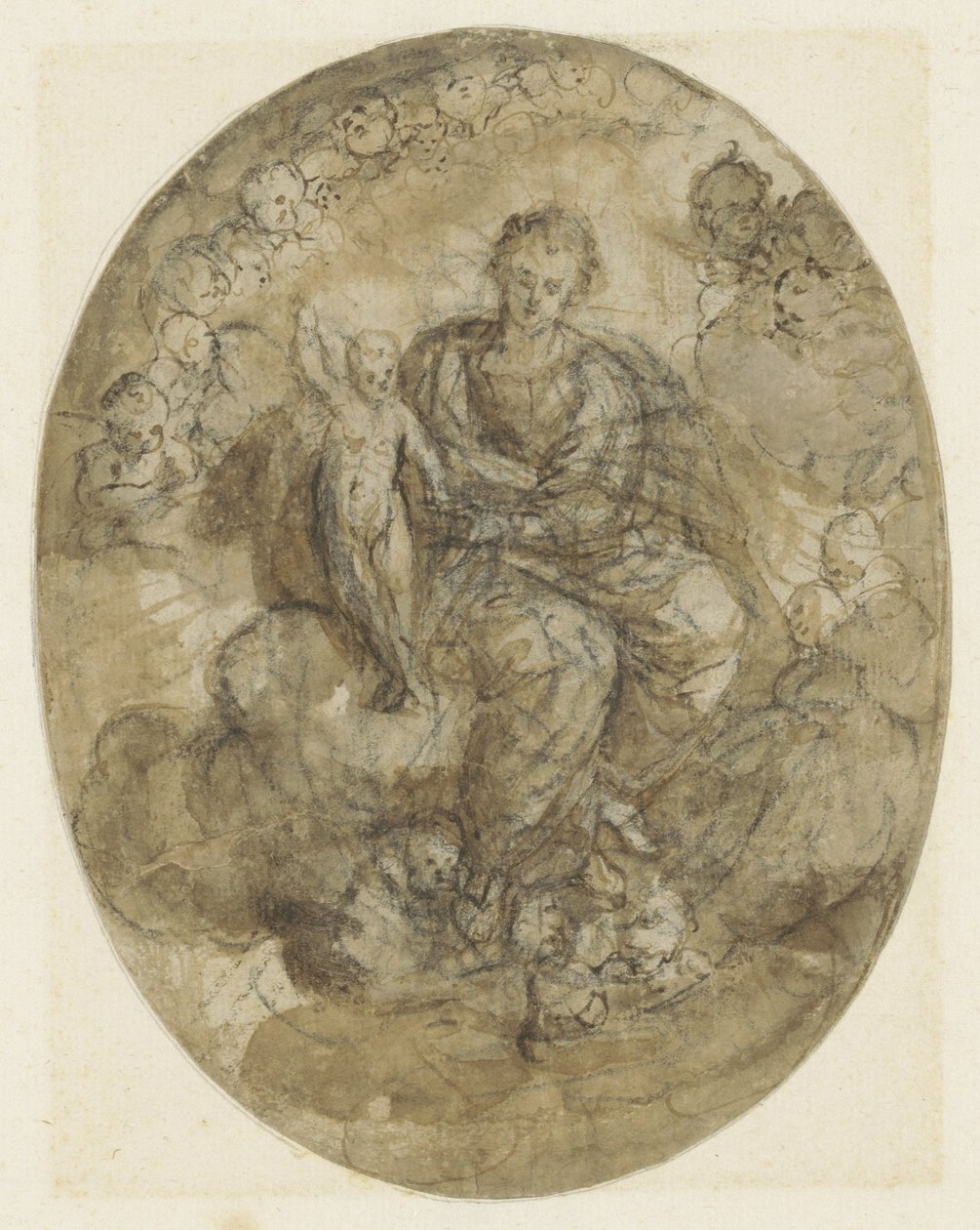 Madonna con bambino tra angeli sulle nuvole da Jeronimo Jacinto Espinosa