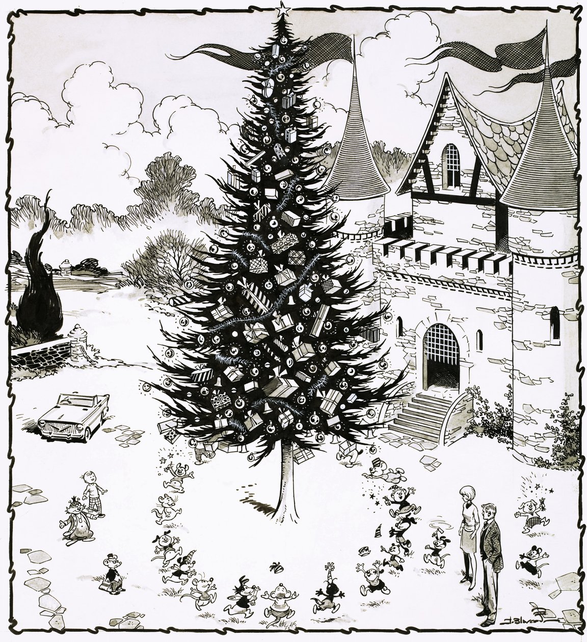 Albero di Natale circondato da animali danzanti da Jesus Blasco