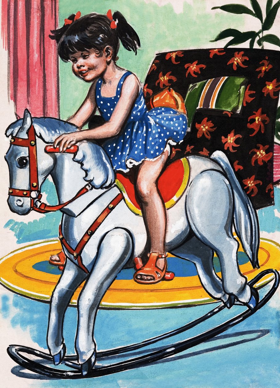 Ragazza su cavallo a dondolo da Jesus Blasco
