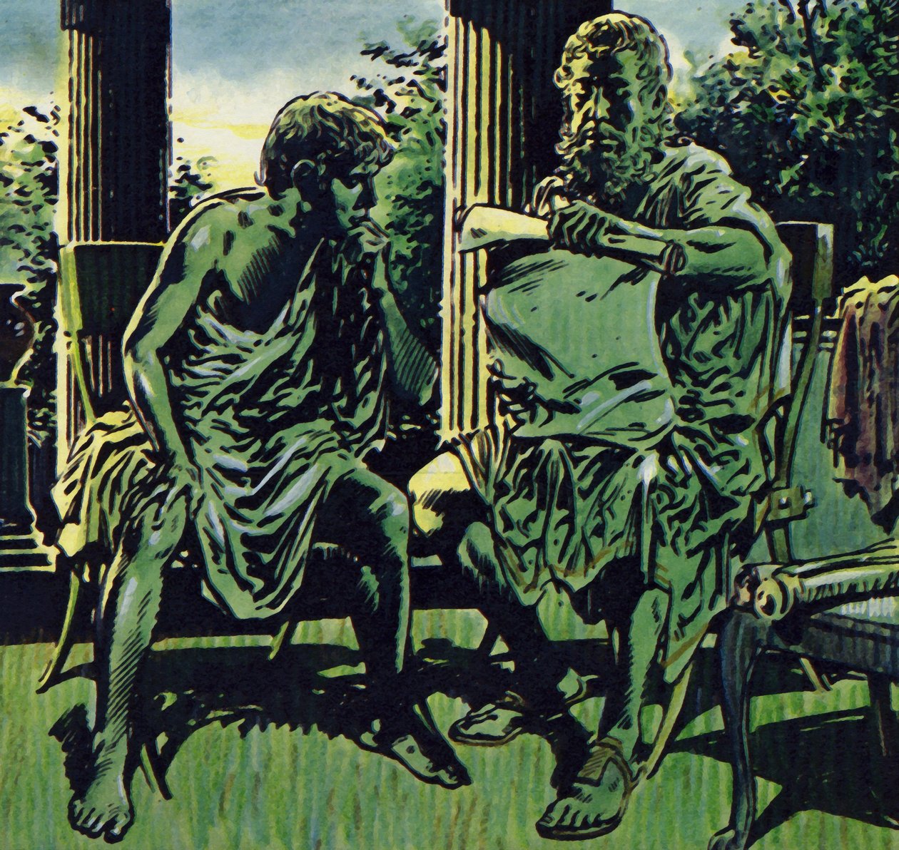 Filippo ottiene i servigi di Aristotele come precettore del figlio (litografia a colori) da Jesus Blasco
