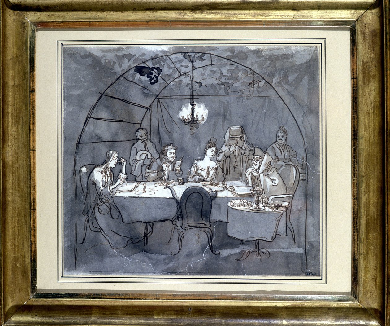 Festa delle Capanne al ristorante Kasher della famiglia di Moses Ulmann. Disegno su carta, lavaggio a penna del 1831. Museo Ebraico di Basilea, Svizzera. da Jewish School