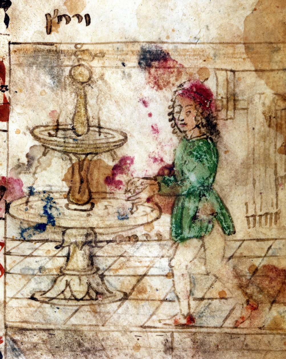 Ebraismo: abluzione rituale. Miniatura tratta da una pagina di un Machazor in ebraico. XV secolo. Biblioteca Palatina, Parma da Jewish School