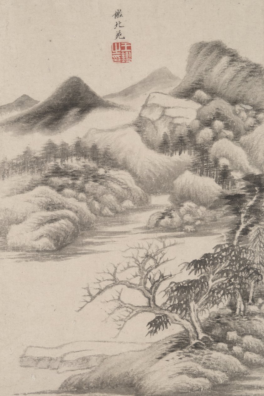 Paesaggio nello stile di vari vecchi maestri: nello stile di Dong Yuan, 1669 (inchiostro e colore su carta) da Wang Jian