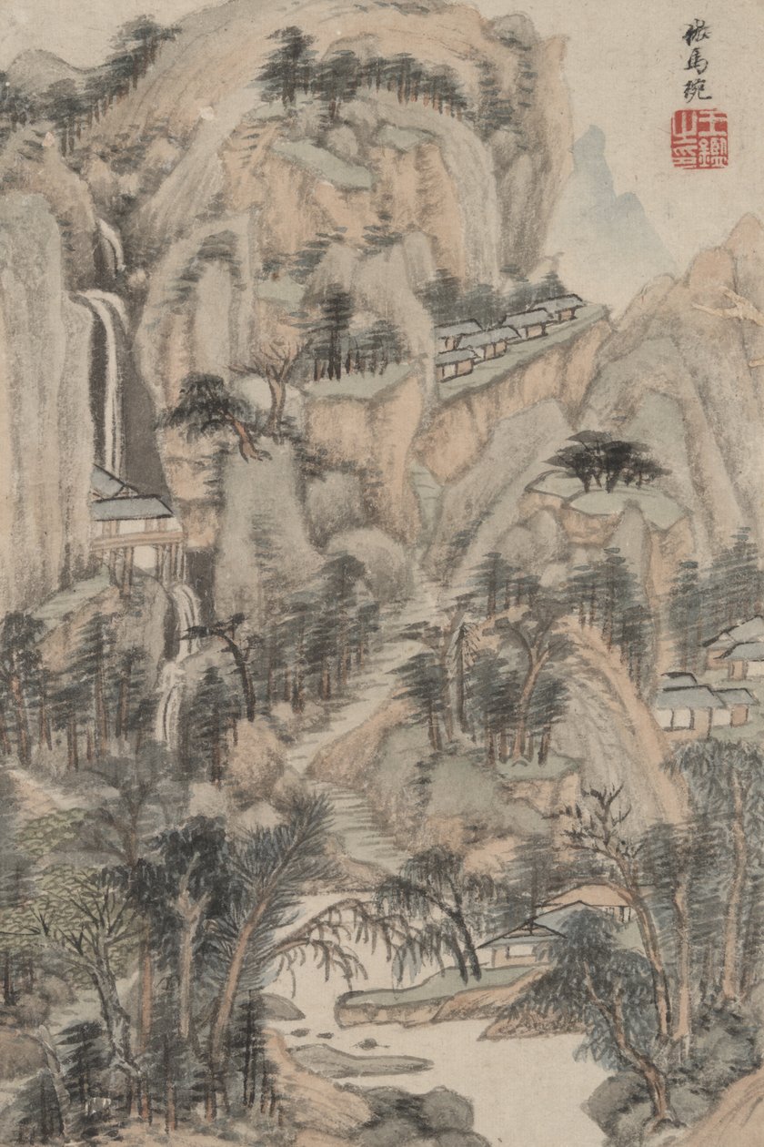 Paesaggio nello stile di vari vecchi maestri: nello stile di Ma Wan, 1669 (inchiostro e colore su carta) da Wang Jian