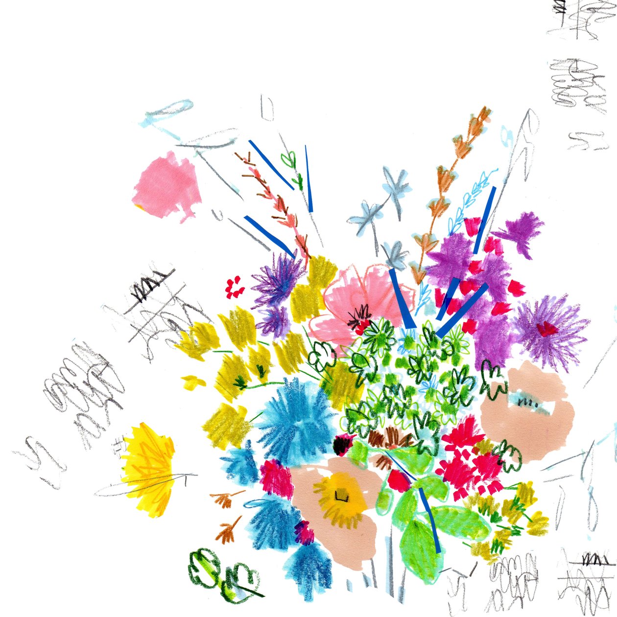 Schizzo floreale, 2014 (penna e inchiostro, collage su carta) da Jo Chambers