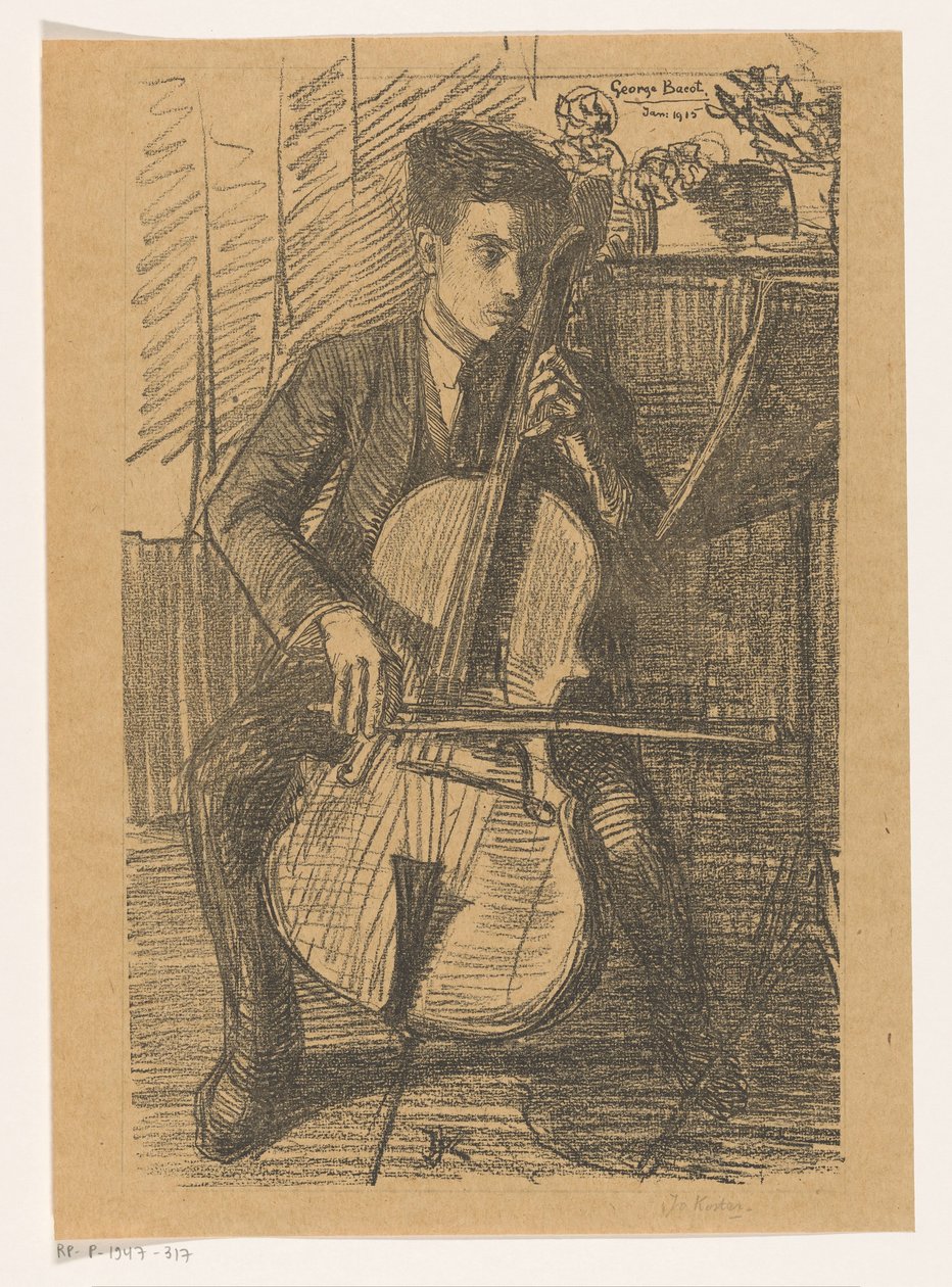 George Bacot che suona il violoncello da Jo Koster (signed by artist)