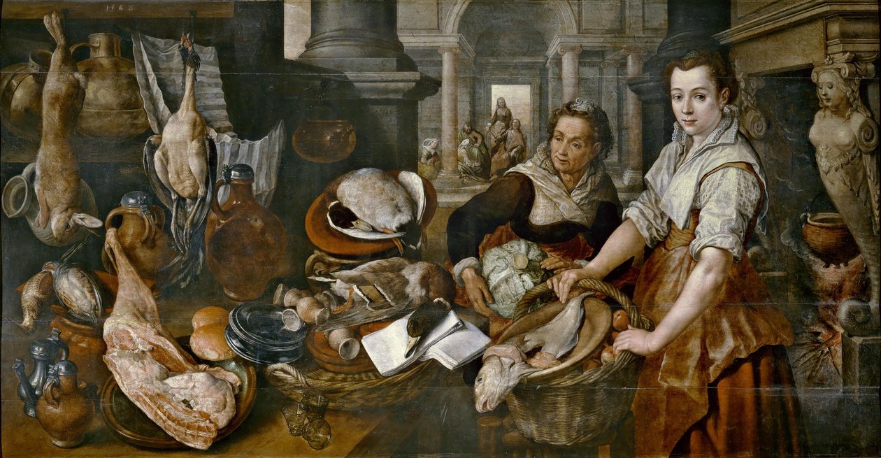 Spagnolo:  Cristo in casa di Marta e Maria Cristo in casa di Marta e Maria da Joachim Beuckelaer