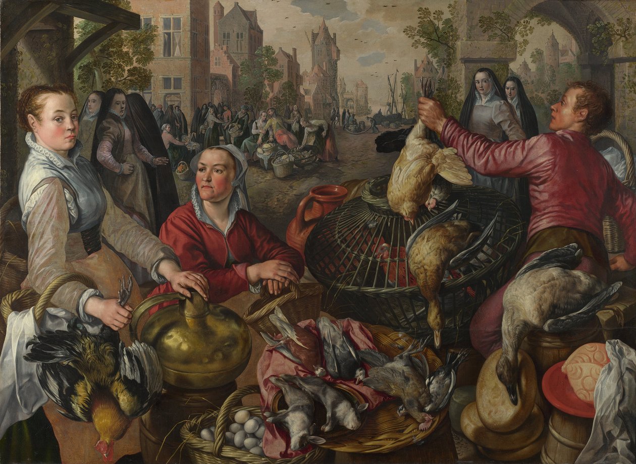 I quattro elementi: Aria. Un mercato di pollame con il figliol prodigo sullo sfondo, 1569 da Joachim Beuckelaer