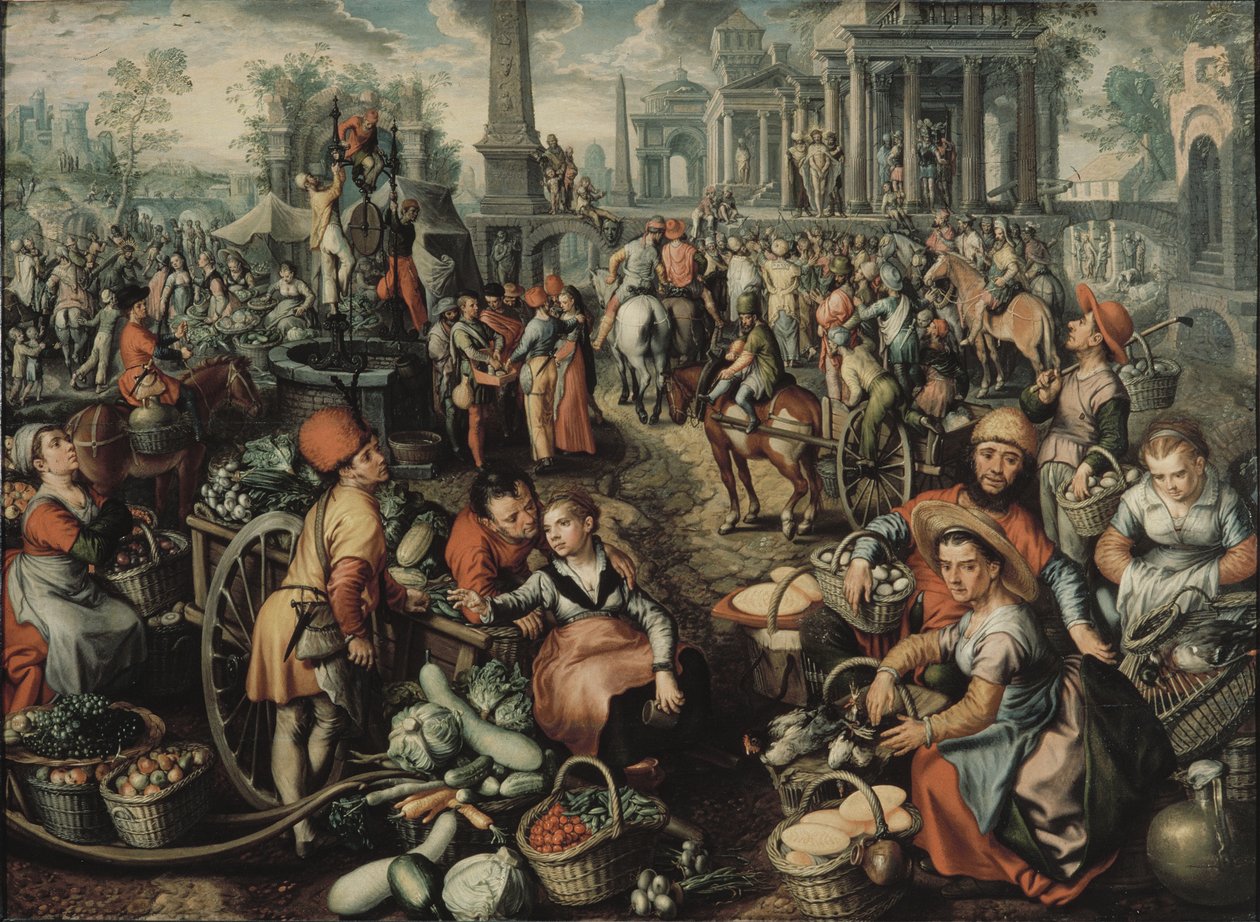 Scena di mercato: Ecce Homo, la Flagellazione e il Trasporto della Croce, 1561 da Joachim Beuckelaer