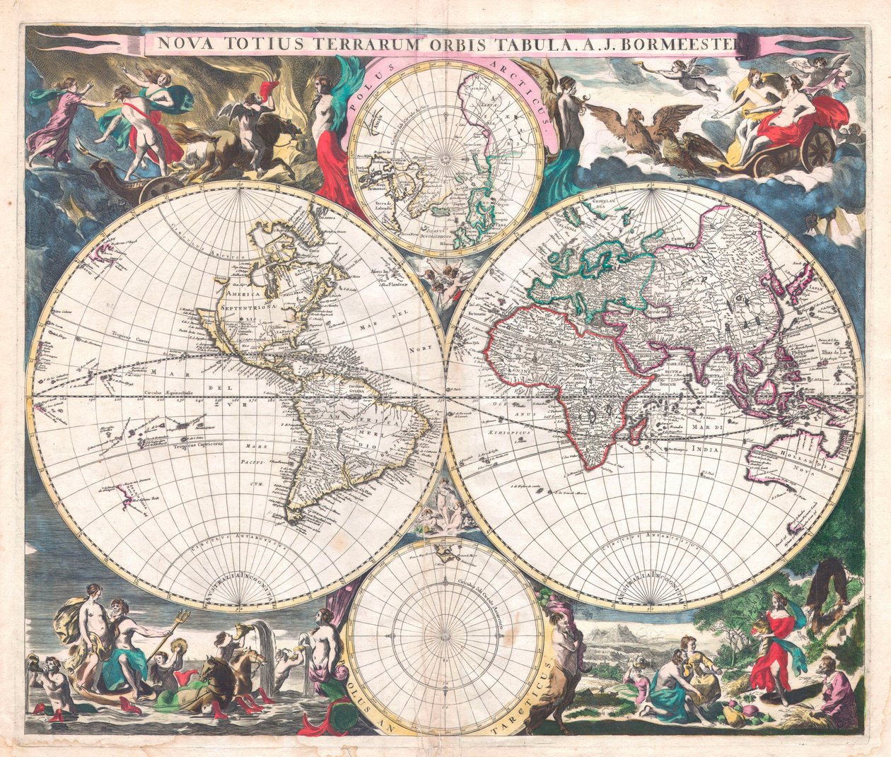 Mappa del mondo a doppio emisfero antica da Joachim Bormeester