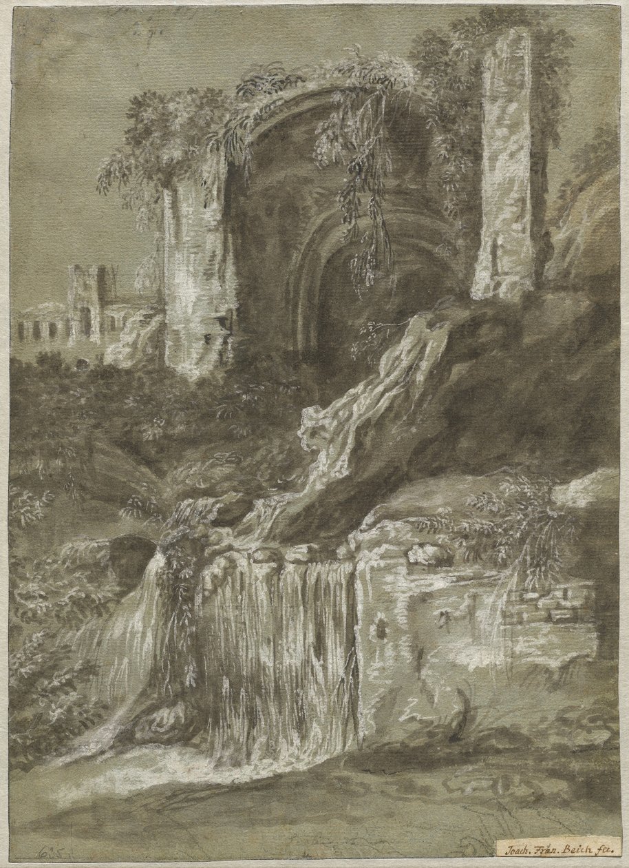 Una cascata con rovine (verso) da Joachim Franz Beich