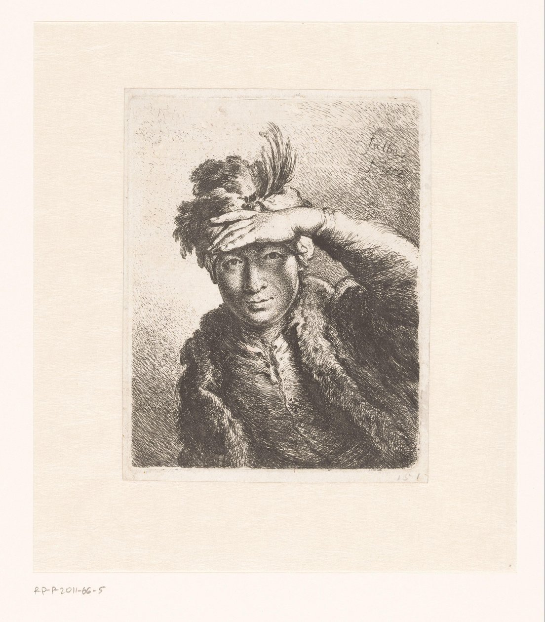 Ritratto di un uomo con un berretto piumato da Joachim Martin Falbe