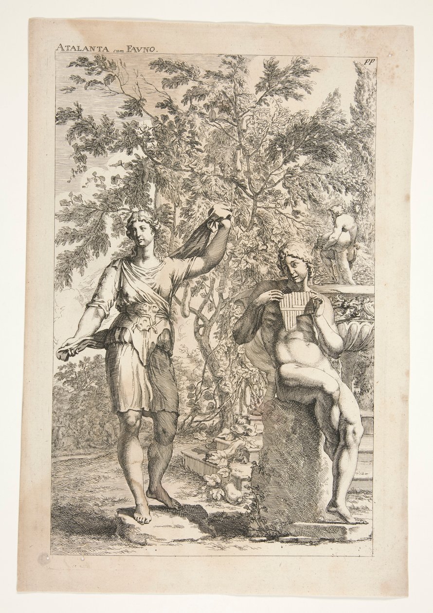 Atalanta e un fauno, da Sculpturae Veteris Admirata da Joachim von Sandrart
