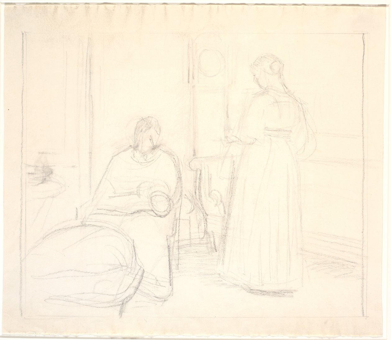 Interno con orologio e donna seduta e in piedi da Joakim Frederik Skovgaard