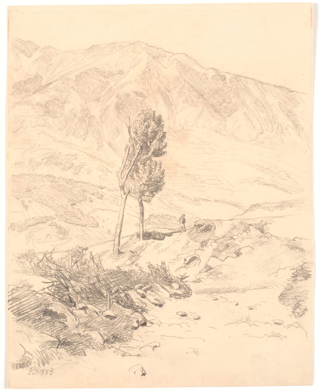 Paesaggio montano italiano con due alberi da Joakim Frederik Skovgaard
