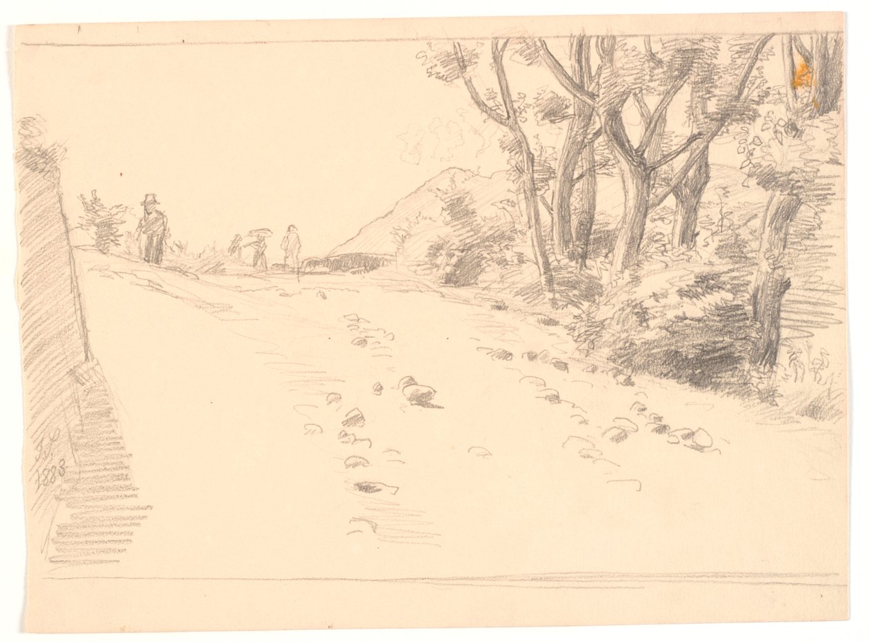 Paesaggio italiano con una strada, a destra alberi da Joakim Frederik Skovgaard