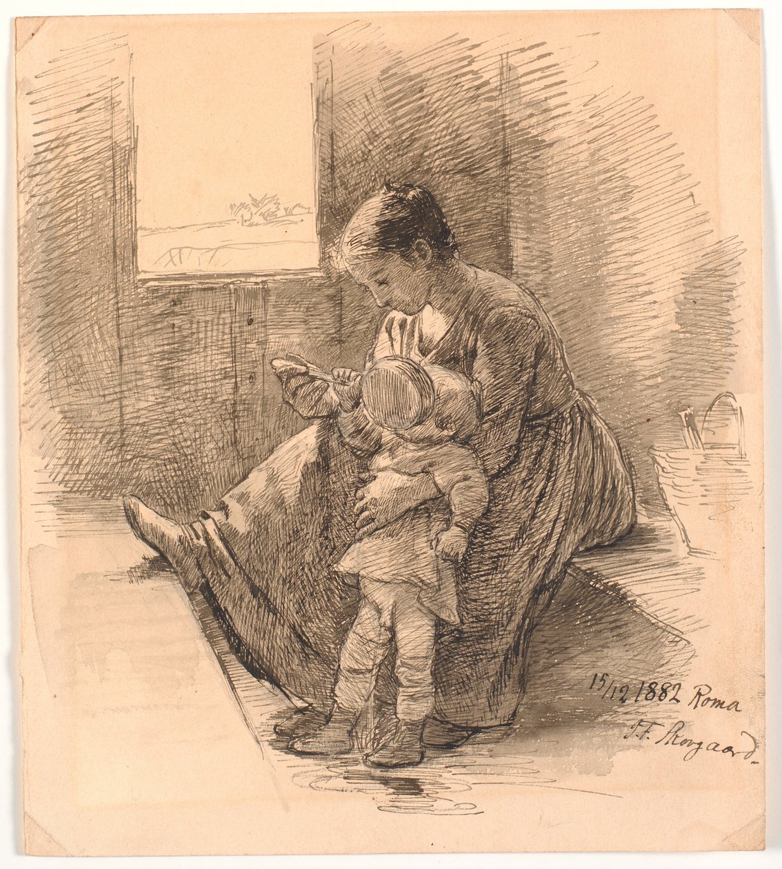 Donna e bambino in un compartimento ferroviario da Joakim Frederik Skovgaard