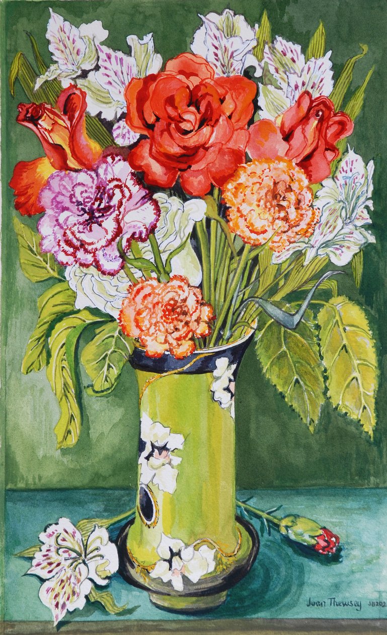 Garofani e Alstroemeria in un vaso Art Nouveau 2011 da Joan Thewsey