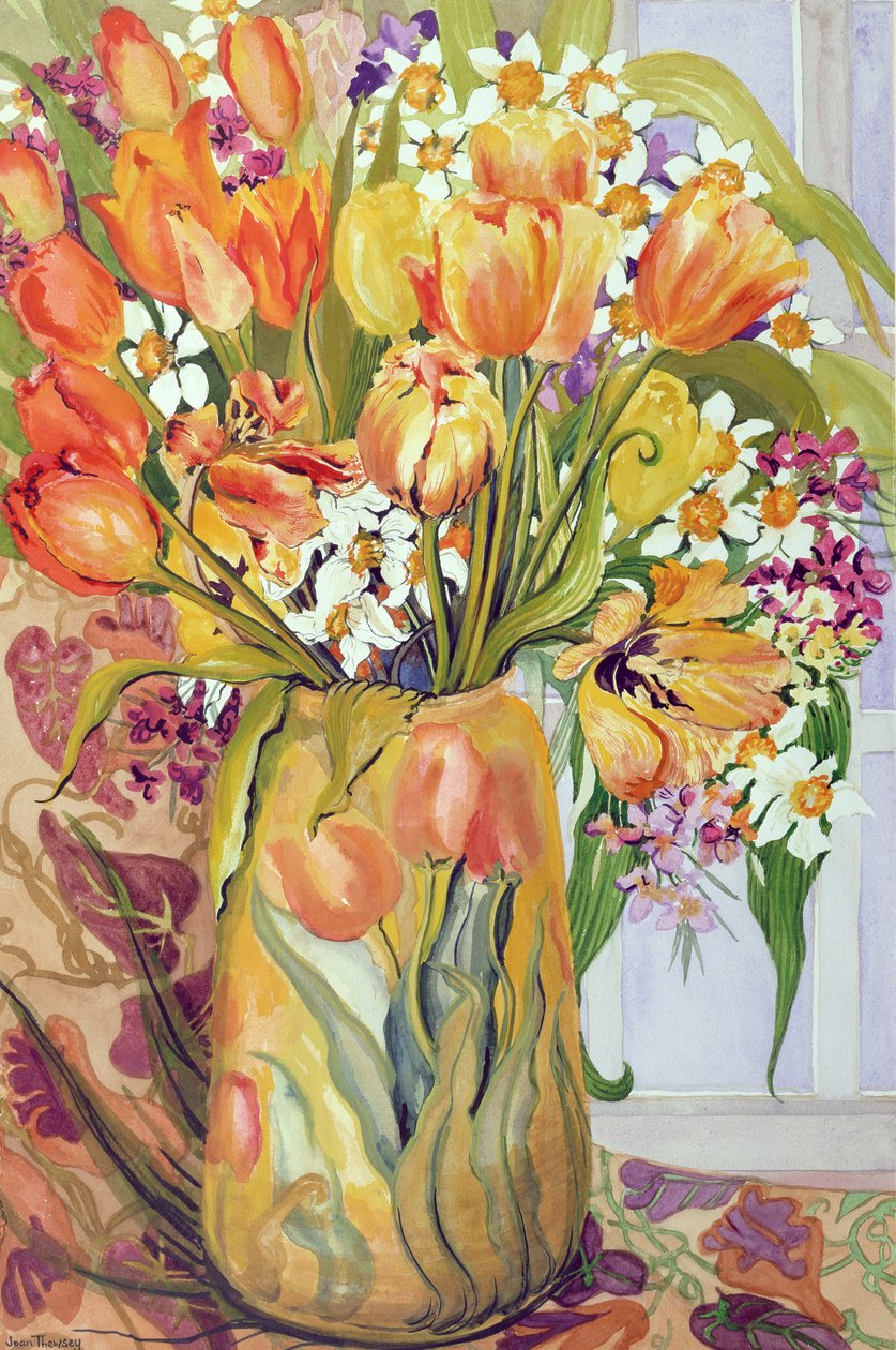 Tulipani e narcisi in un vaso Art Nouveau da Joan Thewsey