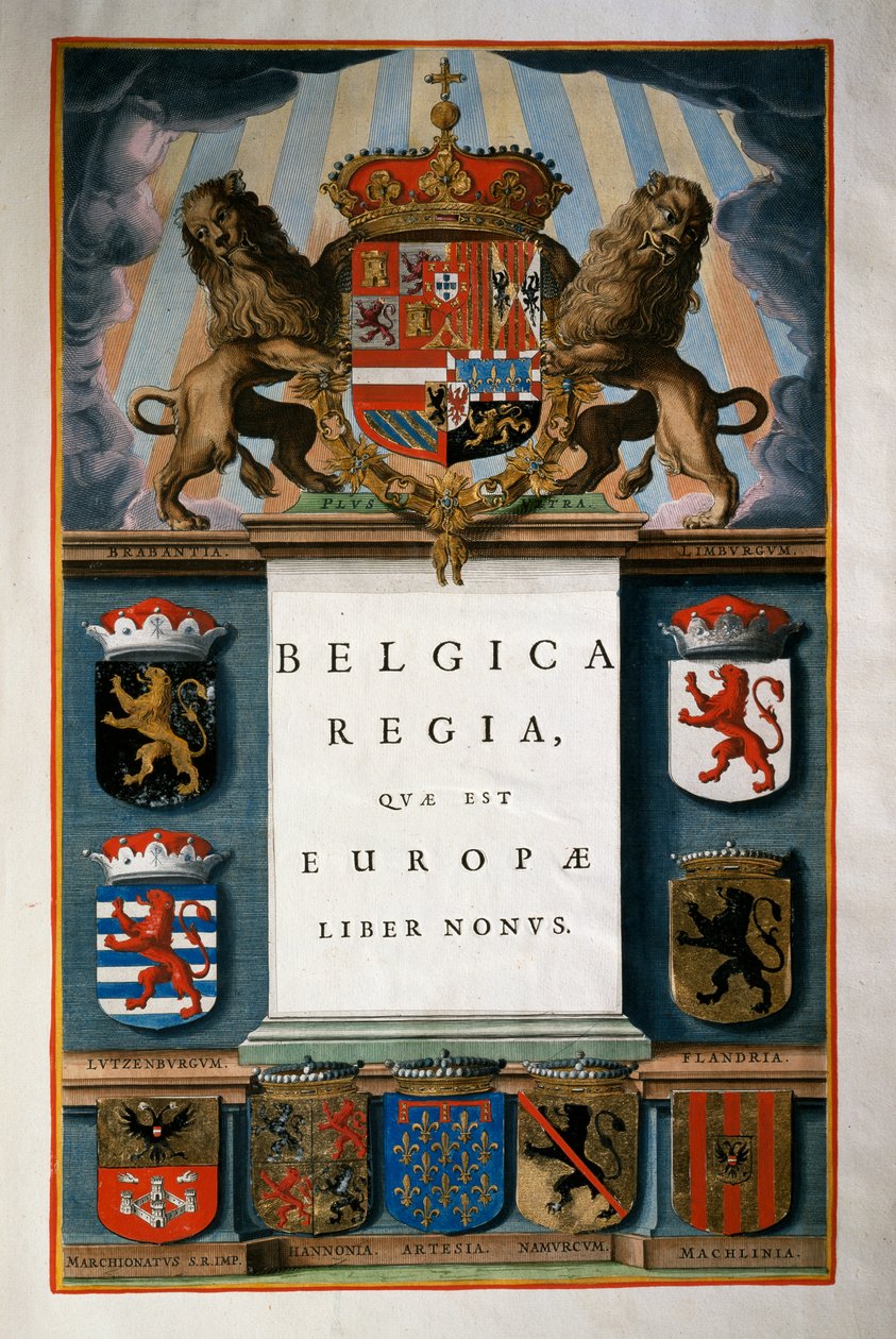 Belgica Regia quae est Europae (Belgio), Libro IX, pagina del titolo Volume IV, Atlas maior, di Joan Blaeu (1596-1673), incisione su rame, 57.5x39 cm, Amsterdam da Joan Blaeu