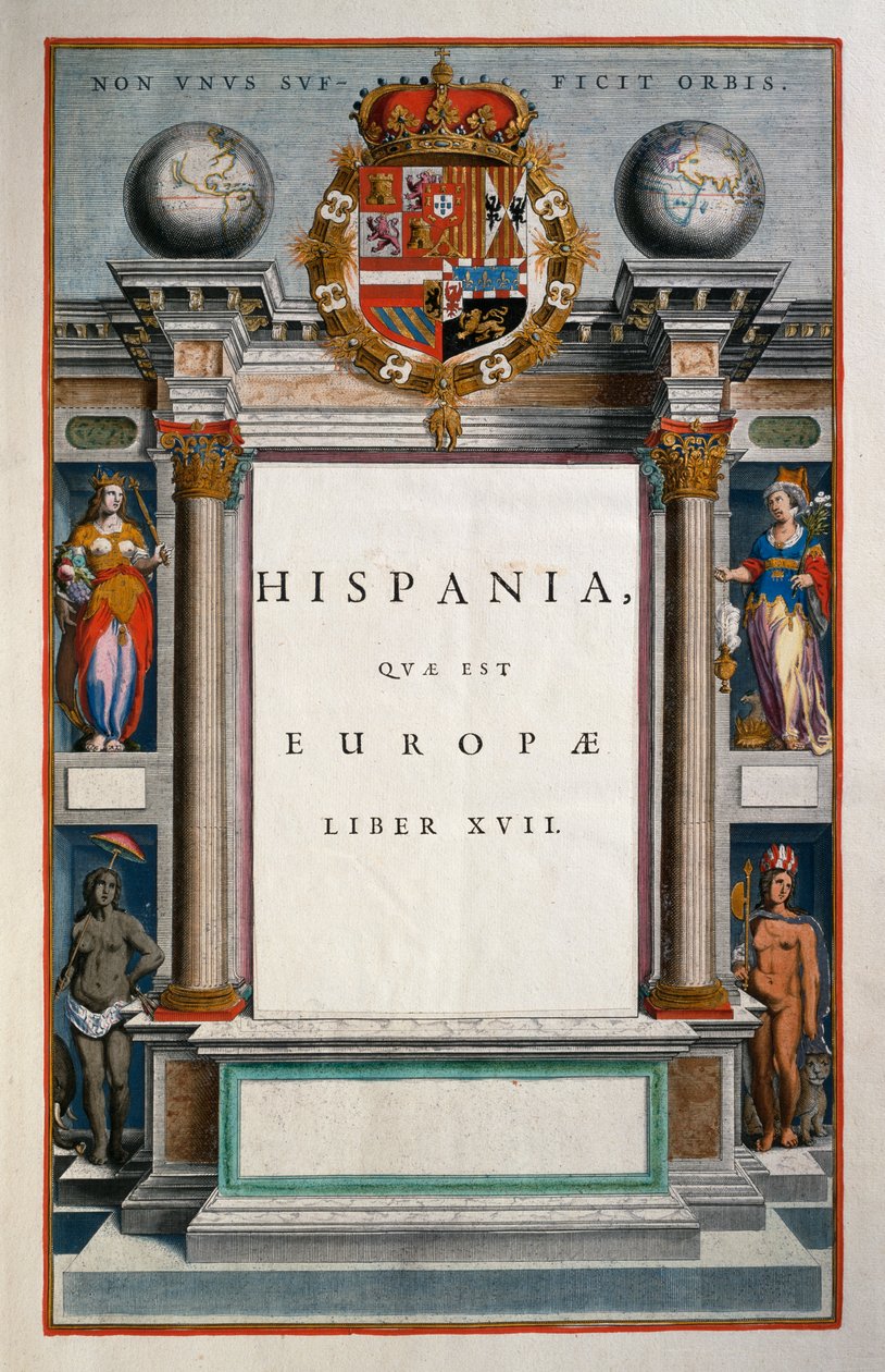 Hispania quae est Europae (Spagna), Libro XVII, pagina del titolo Volume IX, Atlas Maior, di Joan Blaeu, incisione su rame, Amsterdam da Joan Blaeu