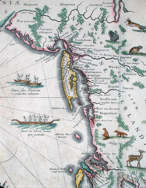 Mappa che raffigura la costa orientale del Nord America da Joan Blaeu