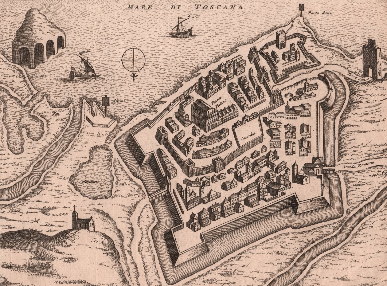 Mappa di Nettuno, Lazio, Italia, incisione su rame, ca 248x198 cm da Joan Blaeu