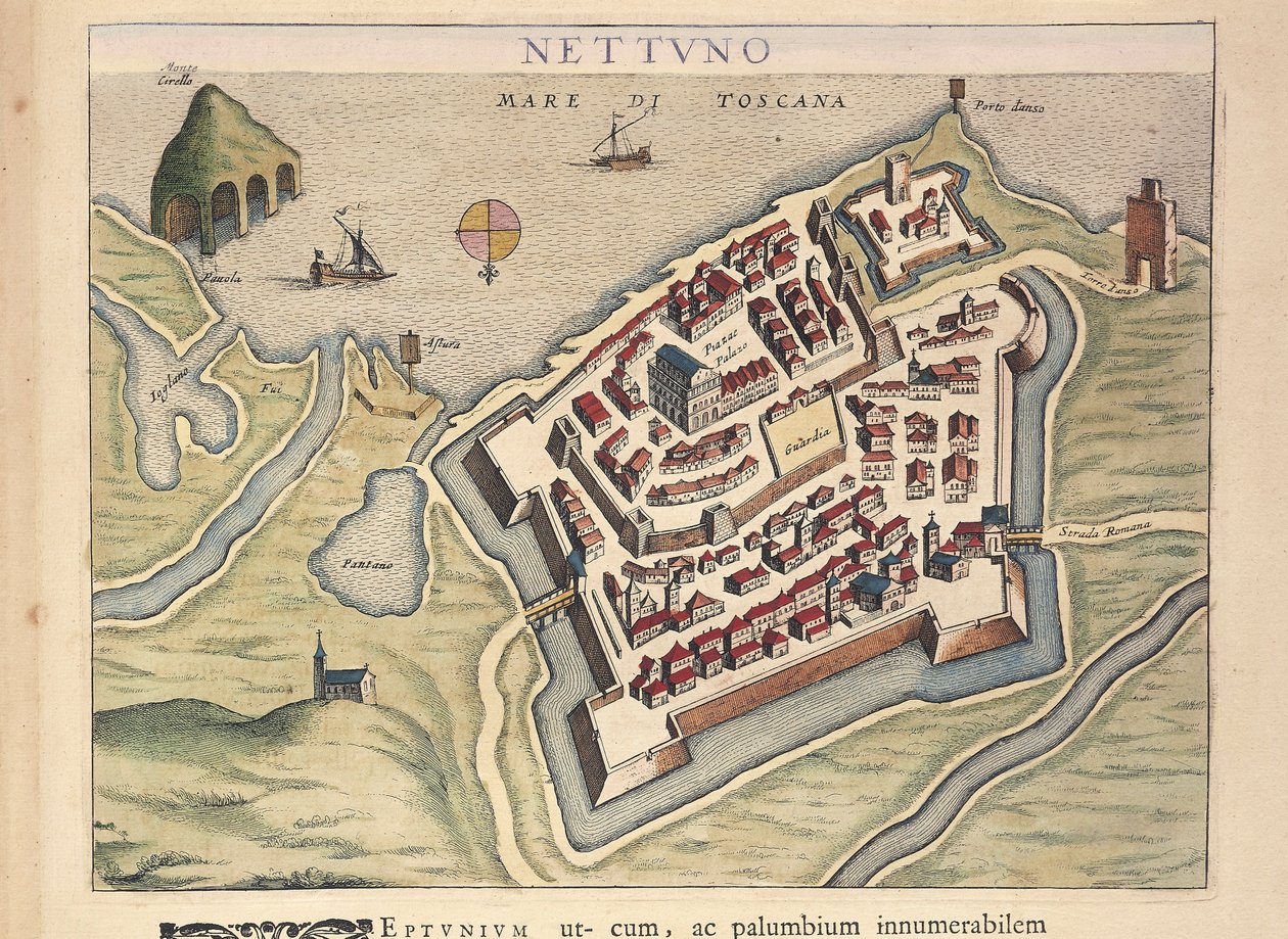 Mappa di Nettuno, da Theatrum civitatum et admirandorum Italiae, di Joan Blaeu, incisione da Joan Blaeu