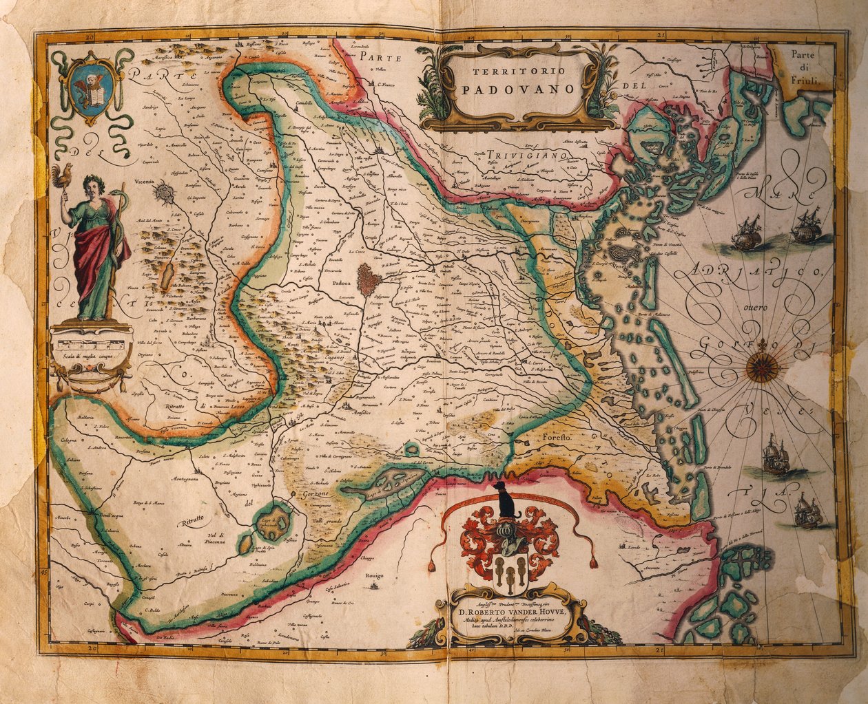 Mappa del dominio padovano da Theatrum civitatum et admirandorum Italiae, incisione da Joan Blaeu