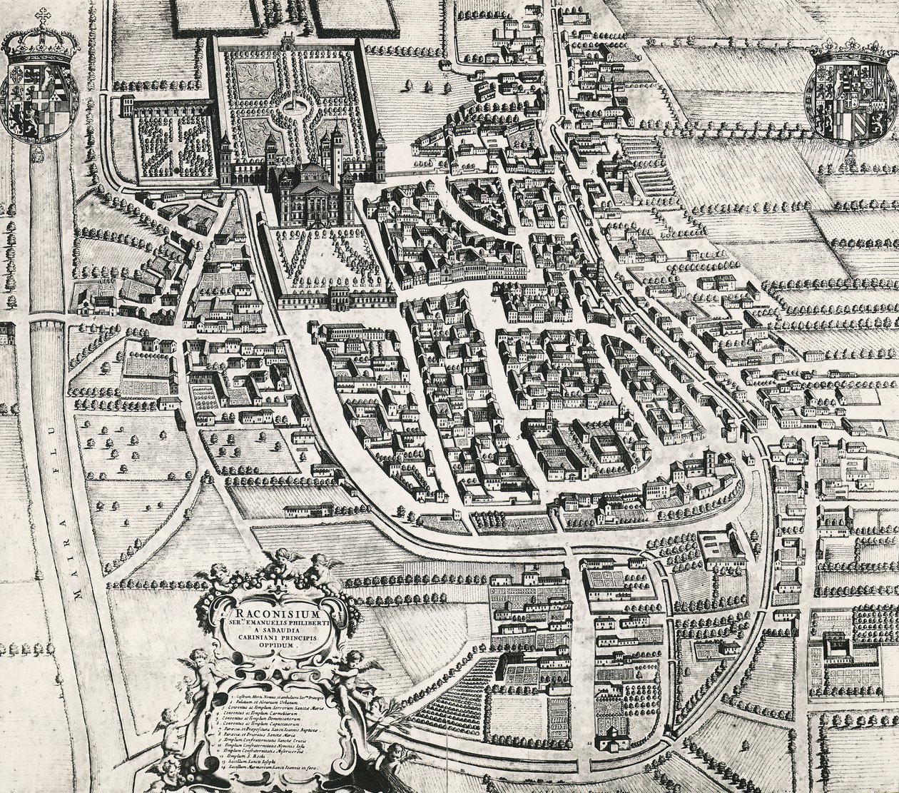 Mappa di Racconigi, incisione di Joan Blaeu, Italia da Joan Blaeu