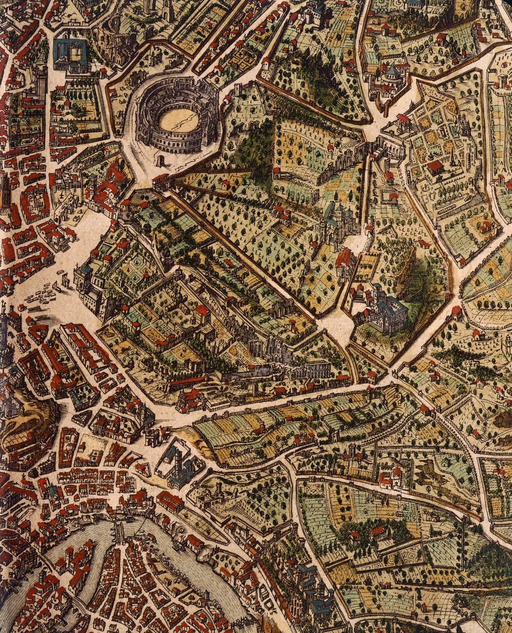 Mappa di Roma, di Joan Blaeu (1596-1673), stampa da Theatrum Civitatum et Admirandorum Italiae, ad Aevi Veteris et Praesentis Temporis Faciem Expressum, Italia da Joan Blaeu