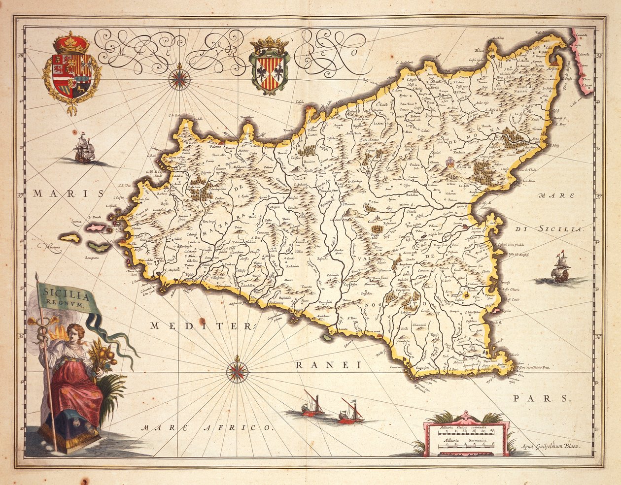 Mappa della regione Sicilia da Joan Blaeu