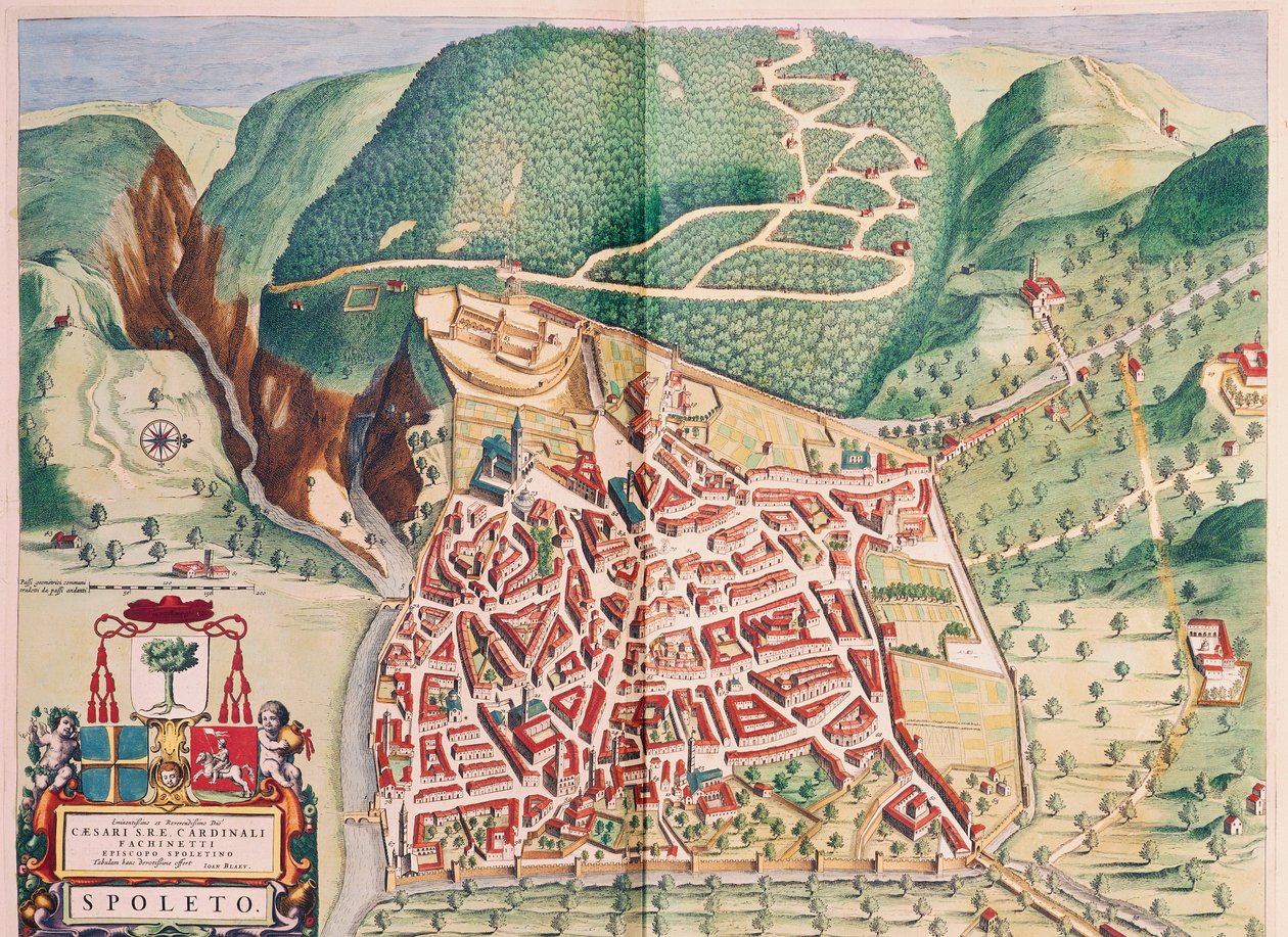 Mappa di Spoleto da Theatrum civitatum et admirandorum Italiae, incisione da Joan Blaeu