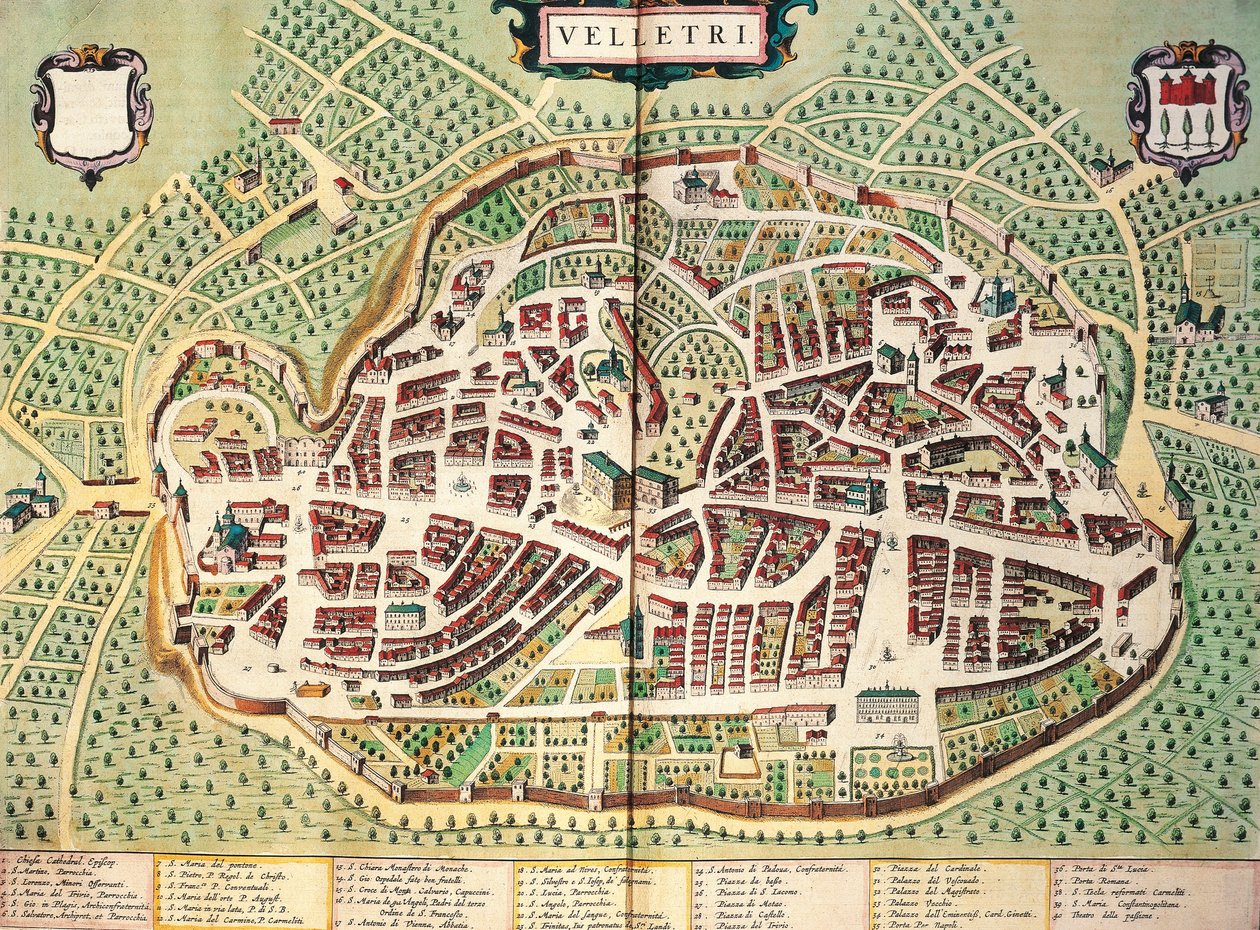 Mappa di Velletri, da Theatrum civitatum et admirandorum Italiae, incisione da Joan Blaeu